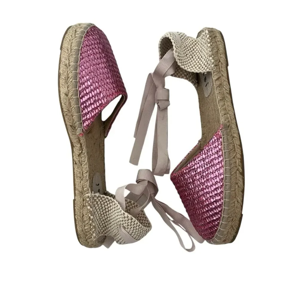Manebi Valenciana espadrille Mettalic pink Raffia canvas Sz 39 boho chic summer